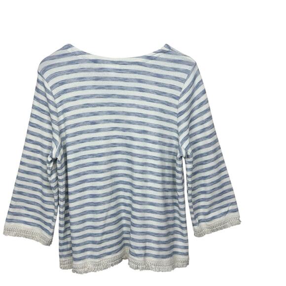 J.Jill Women’s  Size LP Striped Fringe Pullover Sweater  3/4 Sleeve Minimalist - Picture 2 of 14